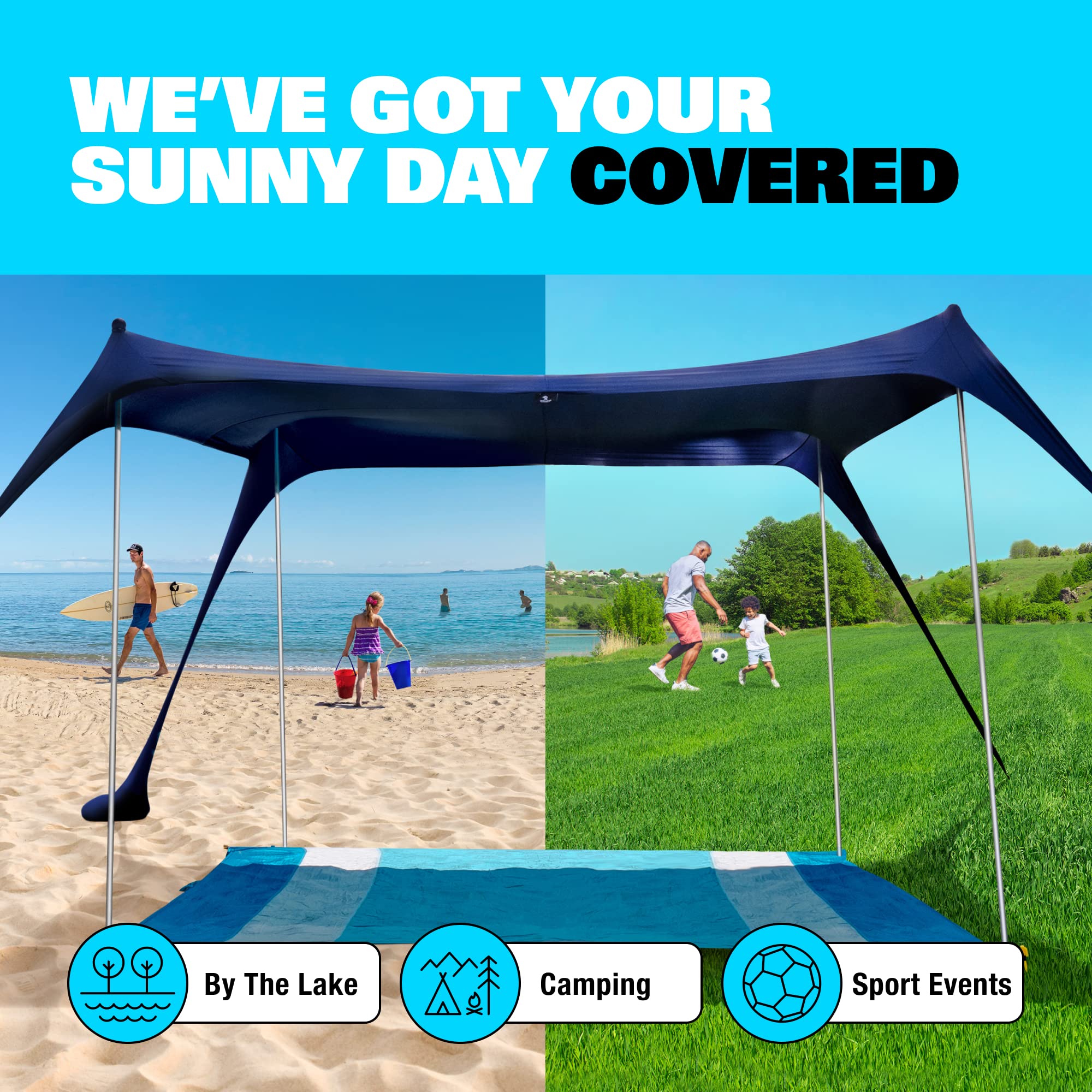 Sun Ninja Beach Tent Sun Shelter Upf50+ - Easy Pop Up Beach Canopy - Outdoor Shade For Camping Trips, Fishing, Backyard Fun Picn