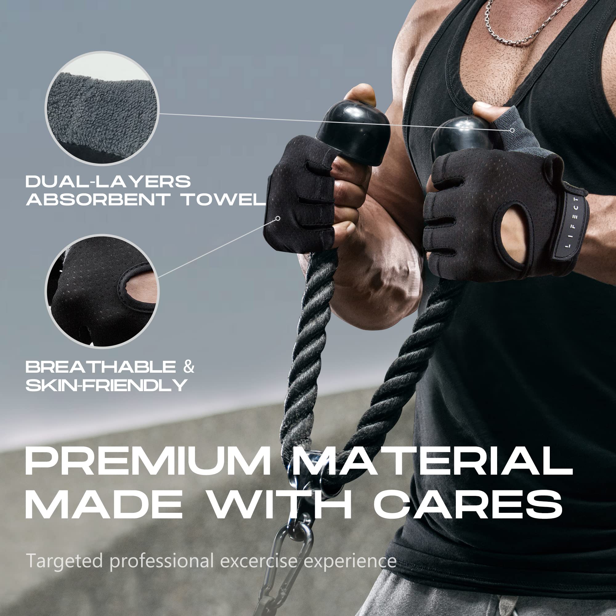 Lifect Essential Breathable Workout Gloves, Weight Lifting Shorty Fingerless Gloves With Curved Open Back, For Gym, Women And Me