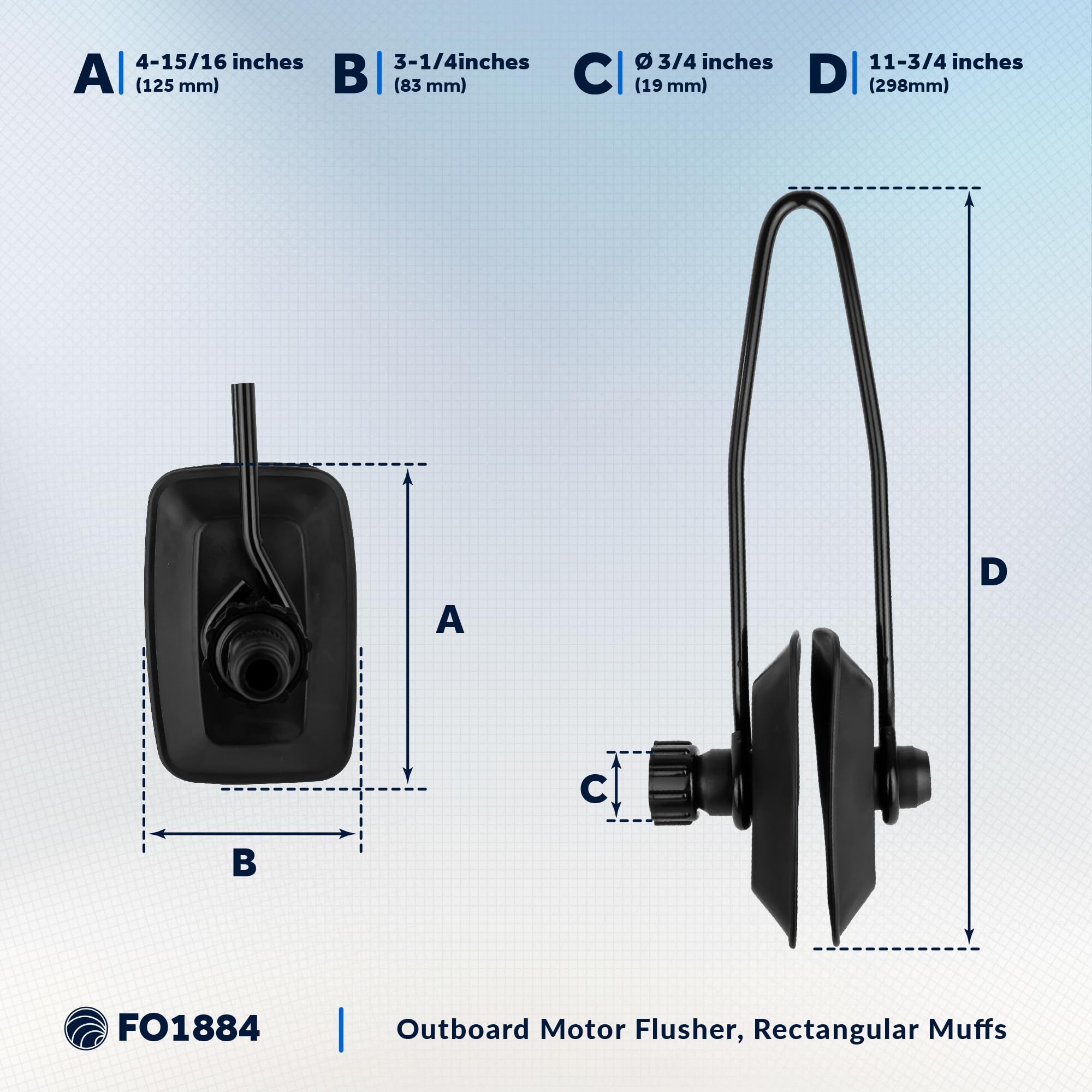 Five Oceans Outboard Motor Muffs, Universal Outboard Motor Flusher, Black Pvc Marine Grade Rectangular Muffs, Coated Steel Brack