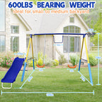 4-In-1 Heavy Duty Swing Set For Backyard - Large Metal Frame With Saucer Swings, Sandbox, Basketball Hoop & Single Swing Seat |
