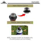 Campingmoon Camping Grill Gas Stove Adapter(Vertical Type), Input: Butane Canister, Output: En417 Lindal Valve Z11