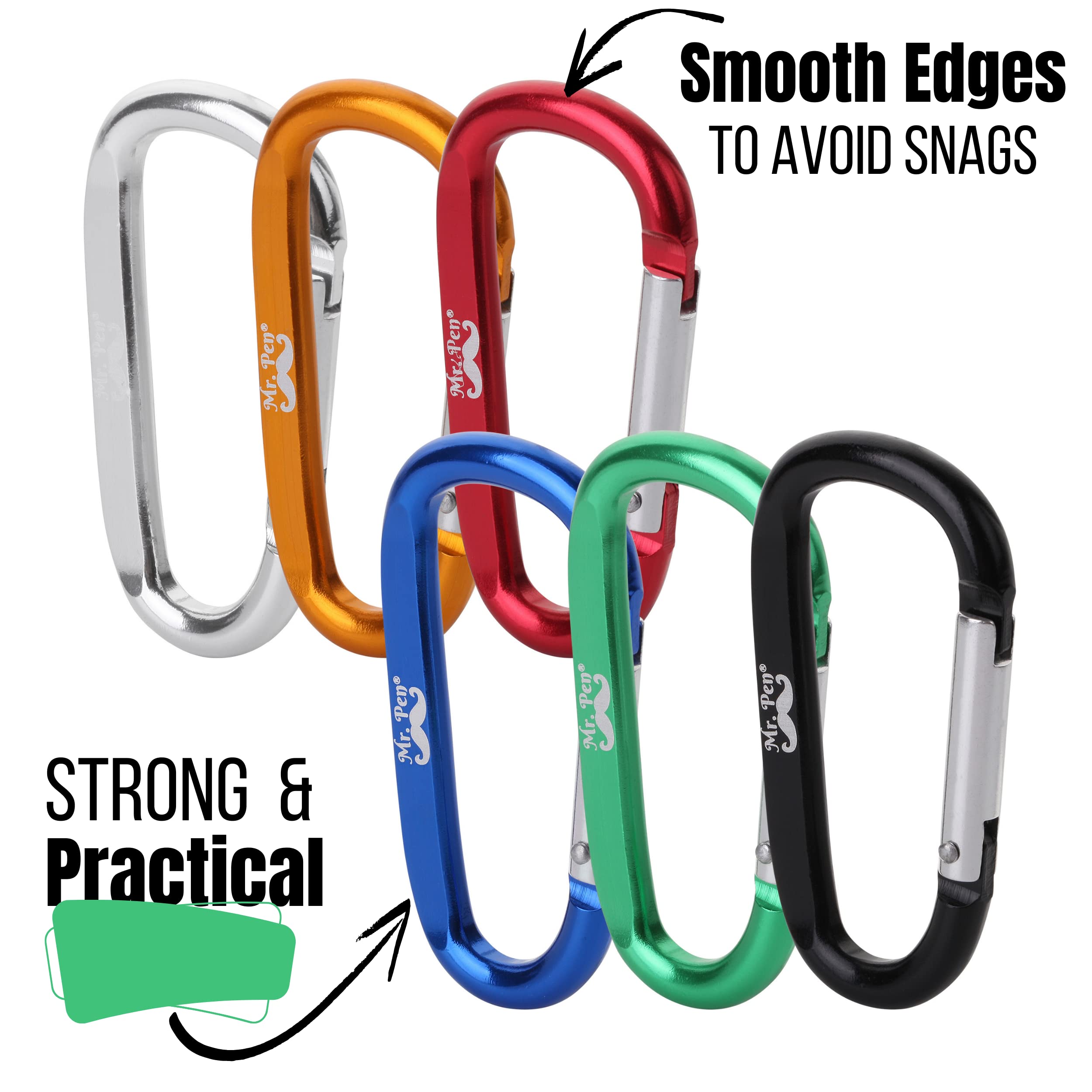 Mr. Pen- Carabiner, 6 Pcs, 3 Inch Aluminum D Ring Carabiner Clip, Key Chain Clip, Backpack Clips, Carabiner Clip, Key Hook For P