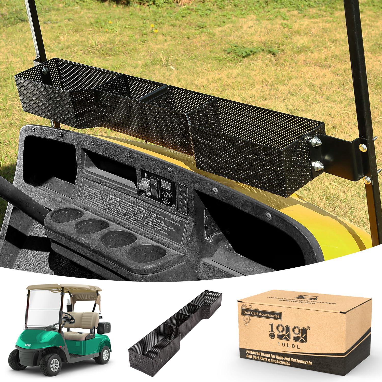 10L0L Golf Cart Front Inner Dash Storage Basket/Tray Organizer For Ezgo Txt/Rxv, Strong Heavy Steel Basket & Larger Compartments