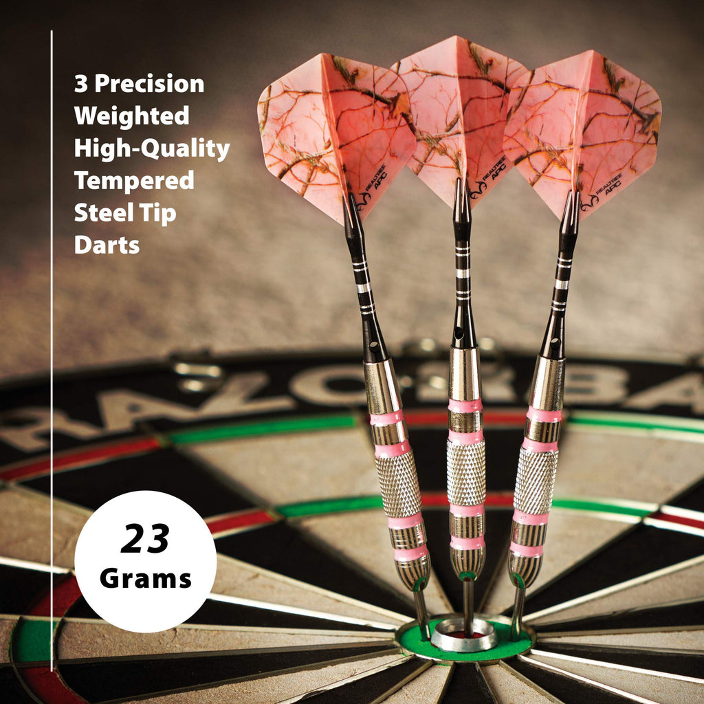 Fat Cat By Gld Products Realtree Apc Pink Camo Steel Tip Darts With Storage/Travel Case, 23 Grams , Black