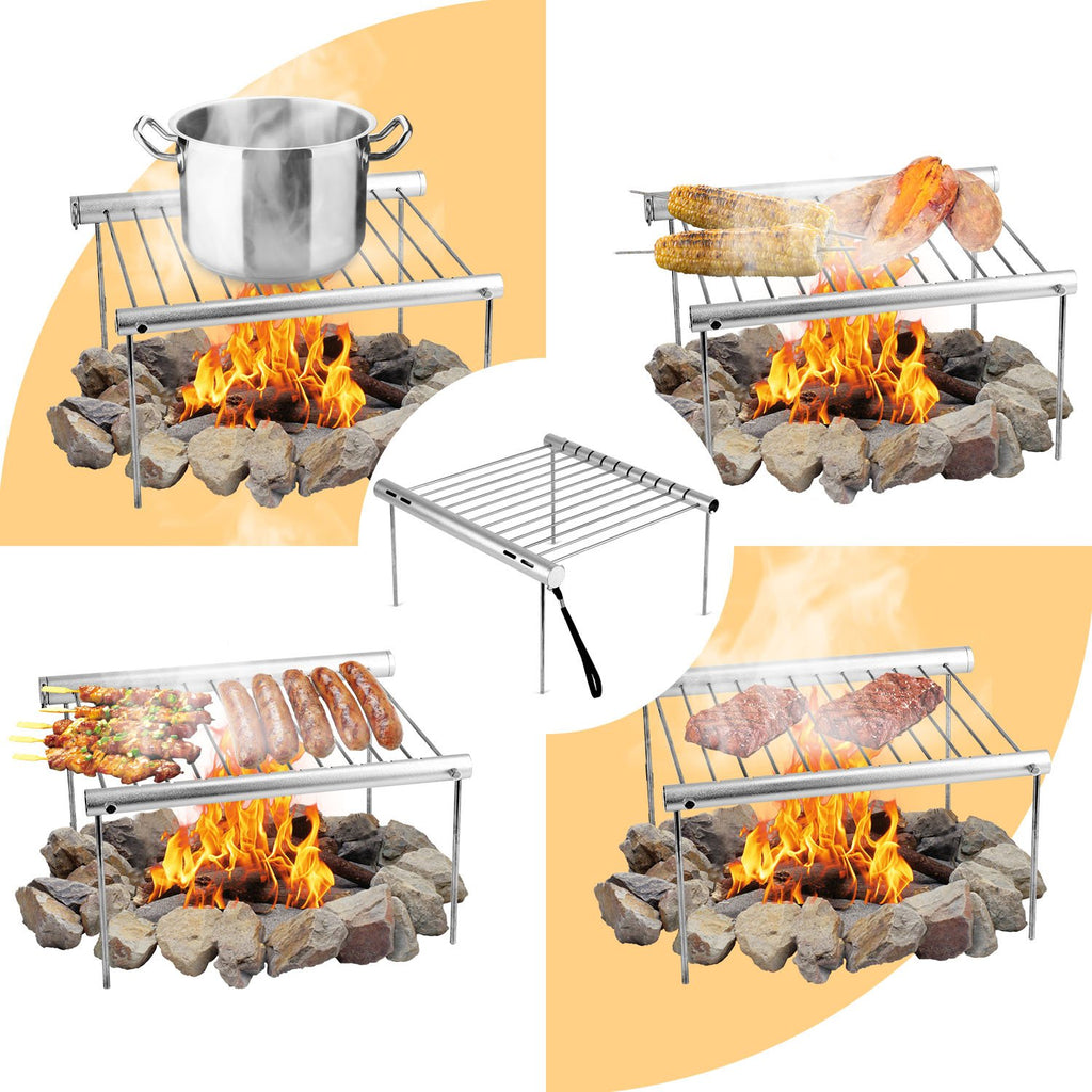 Nashrio Portable Camping Grill, Folding Compact Stainless Steel Charcoal Barbeque Grill For Picnics, Backpacking, Backyards, Sur