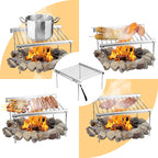 Nashrio Portable Camping Grill, Folding Compact Stainless Steel Charcoal Barbeque Grill For Picnics, Backpacking, Backyards, Sur