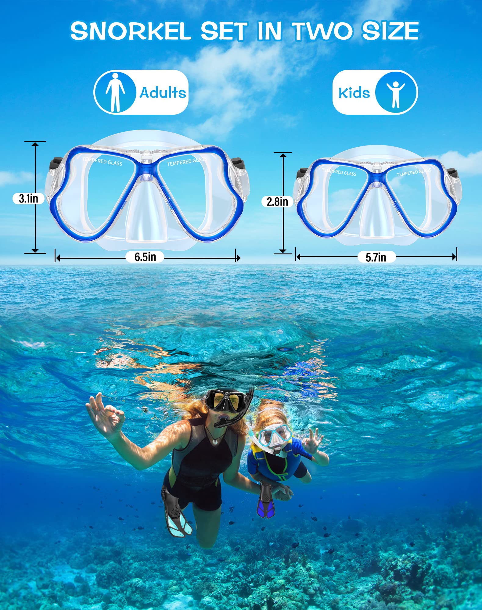 Greatever Dry Snorkel Set,Panoramic Wide View,Anti-Fog Scuba Diving Mask,Professional Snorkeling Gear For Kids