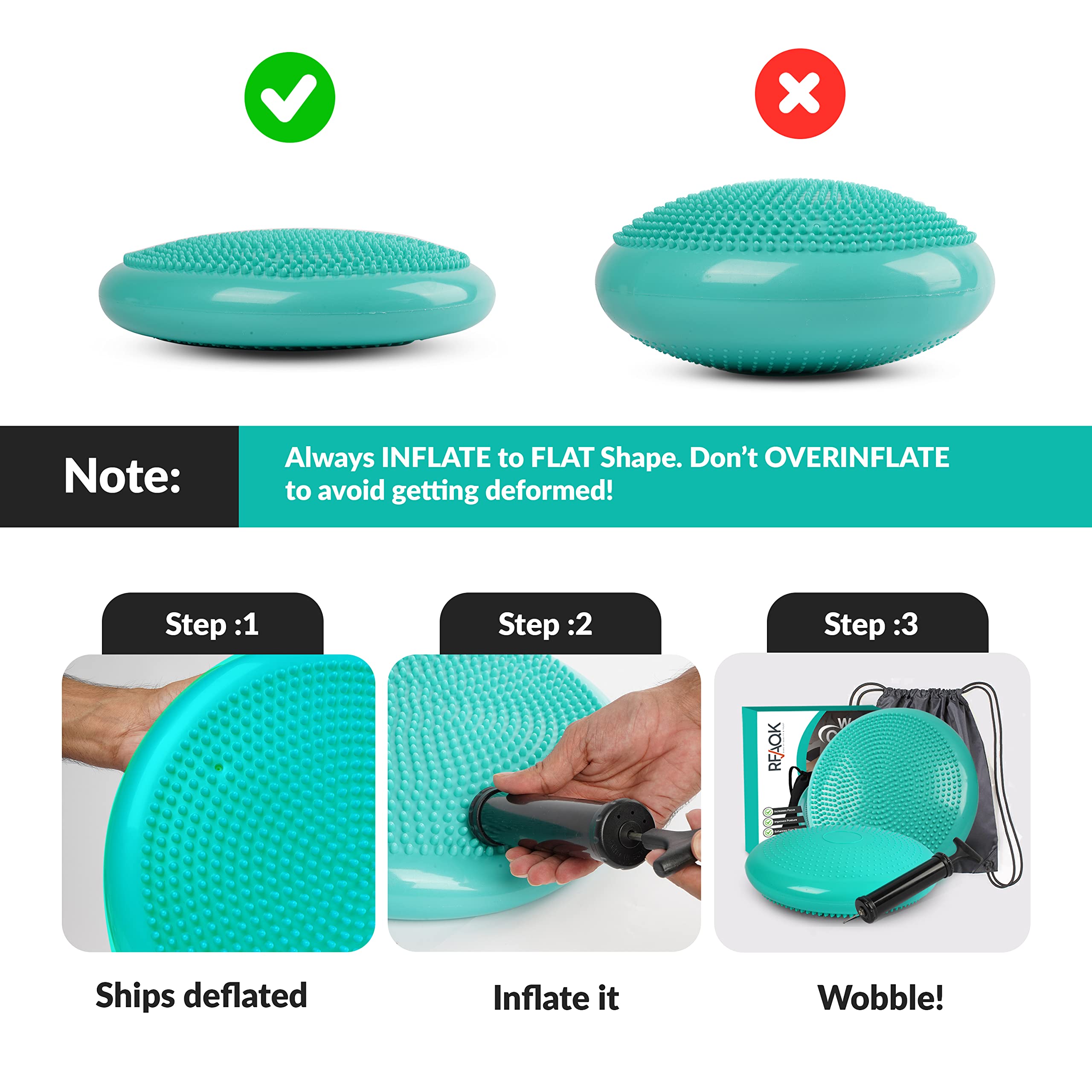 Rfaqk Inflated Air Stability Wobble Cushion - Wiggle Seat To Improve Sitting Posture & Attention, Stability Balance Disc For Phy
