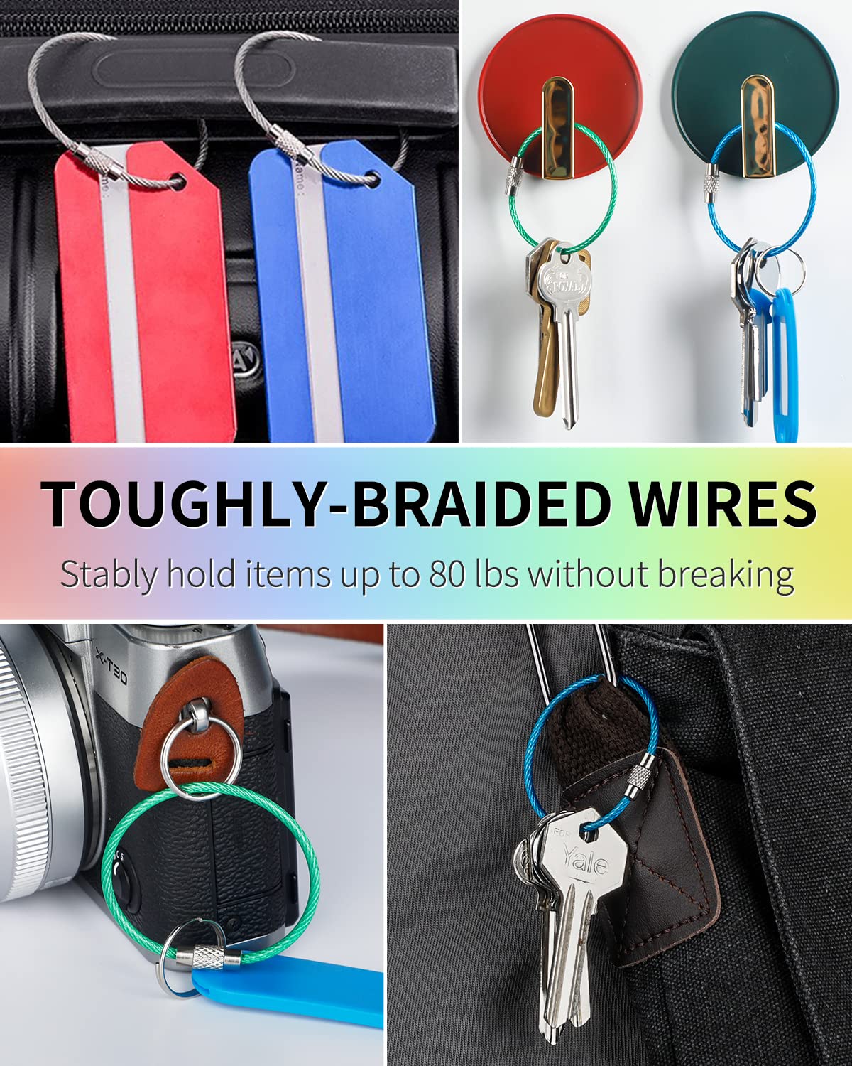 Uniclife 4 Inch Wire Keychain Cable In 6 Assorted Colors Large Stainless Steel Key Ring Loop Holder For Outdoor Hiking Heavy Dut