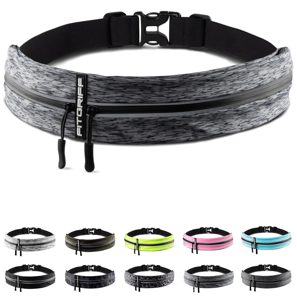 Fitgriff Running Belt For Men & Women - Secure Jogging Pouch For Phone, Keys & Essentials - For All Cell Phones (Grey 2, 33.5'' 