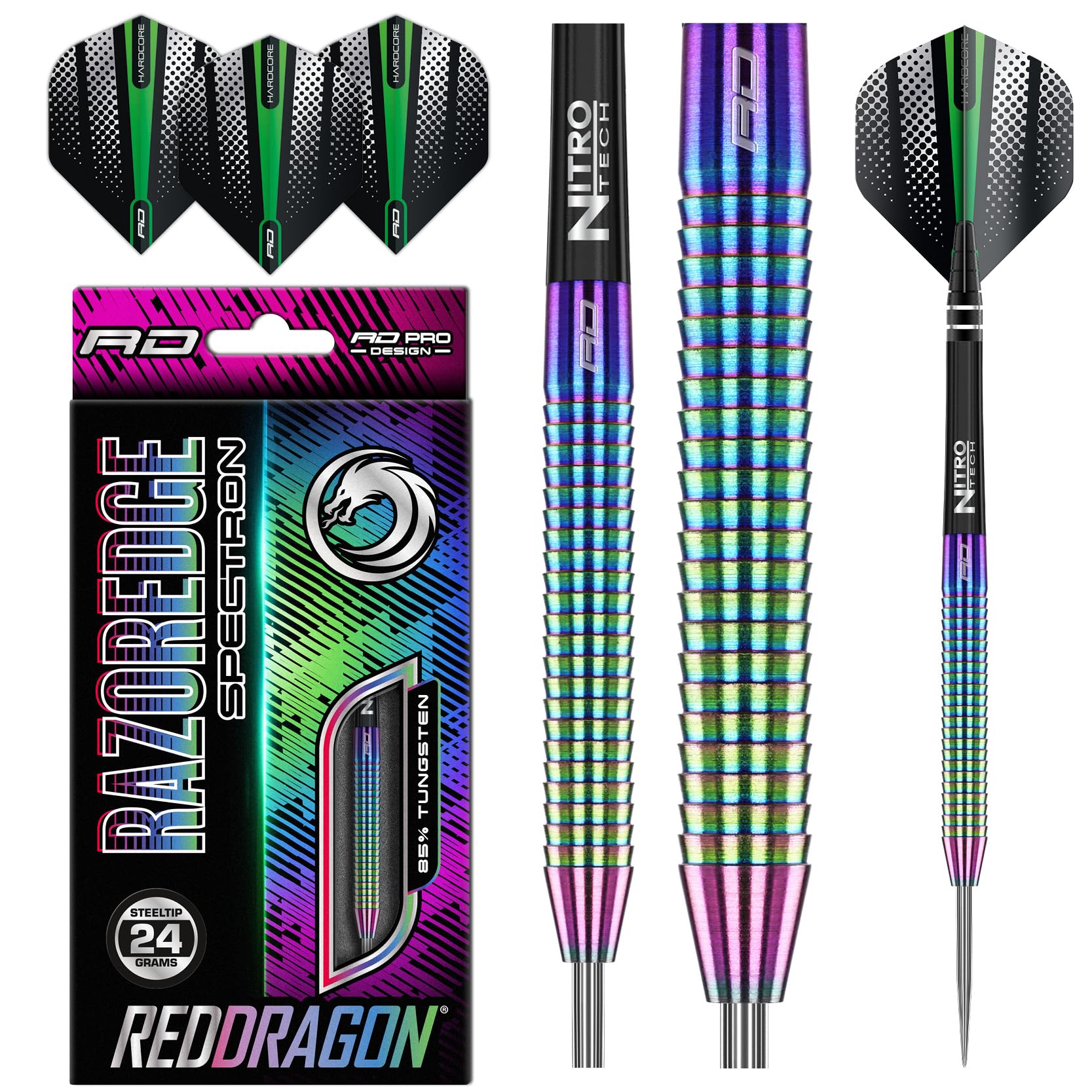 Red Dragon Razor Edge Spectron: 24G - Tungsten Darts Set With Flights And Stems