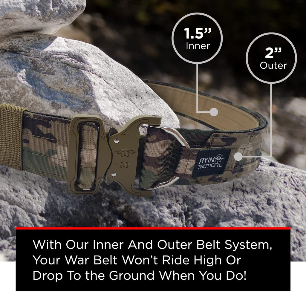 Ayin Tactical Belt Quick Release Rigger Molle Belt 1.5 Inch Inner & 2 Inch Outer Range Tactical Heavy Duty (Multicam, Lg-Xl)