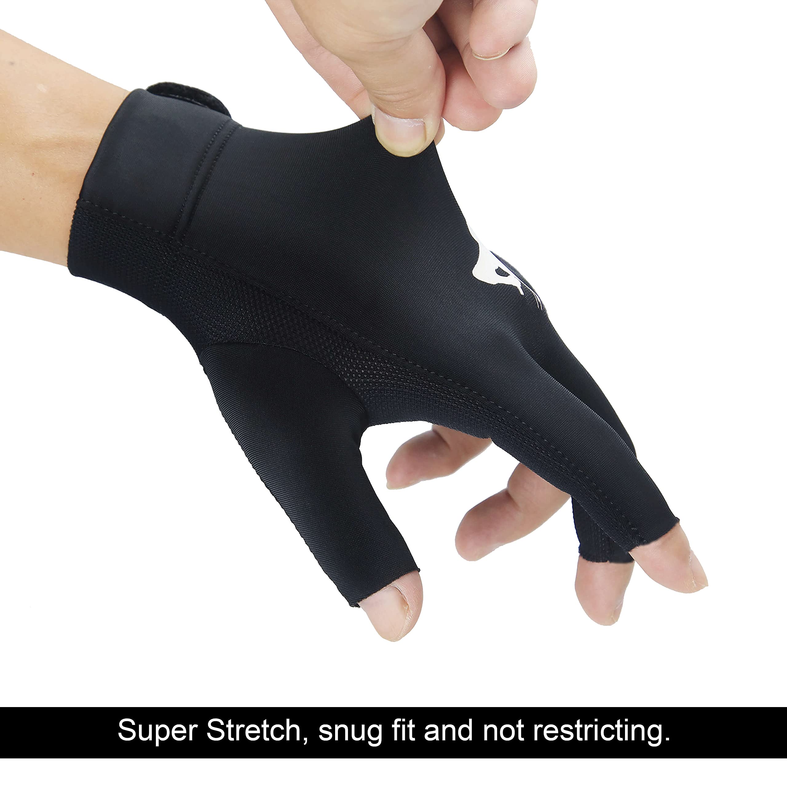 Roaming Quick-Dry Breathable Billiard Pool Gloves, Shooters Carom Snooker Cue Sport Glove Fits On Left Hand (Black-Left Hand, Xx