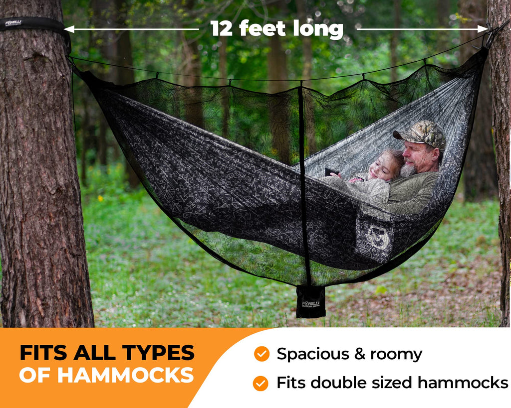 Foxelli Xl Hammock Net - 12Ft Net For Hammocks, Lightweight Portable Hammock Netting, Fast And Easy Set Up, Fits All Camping Ham