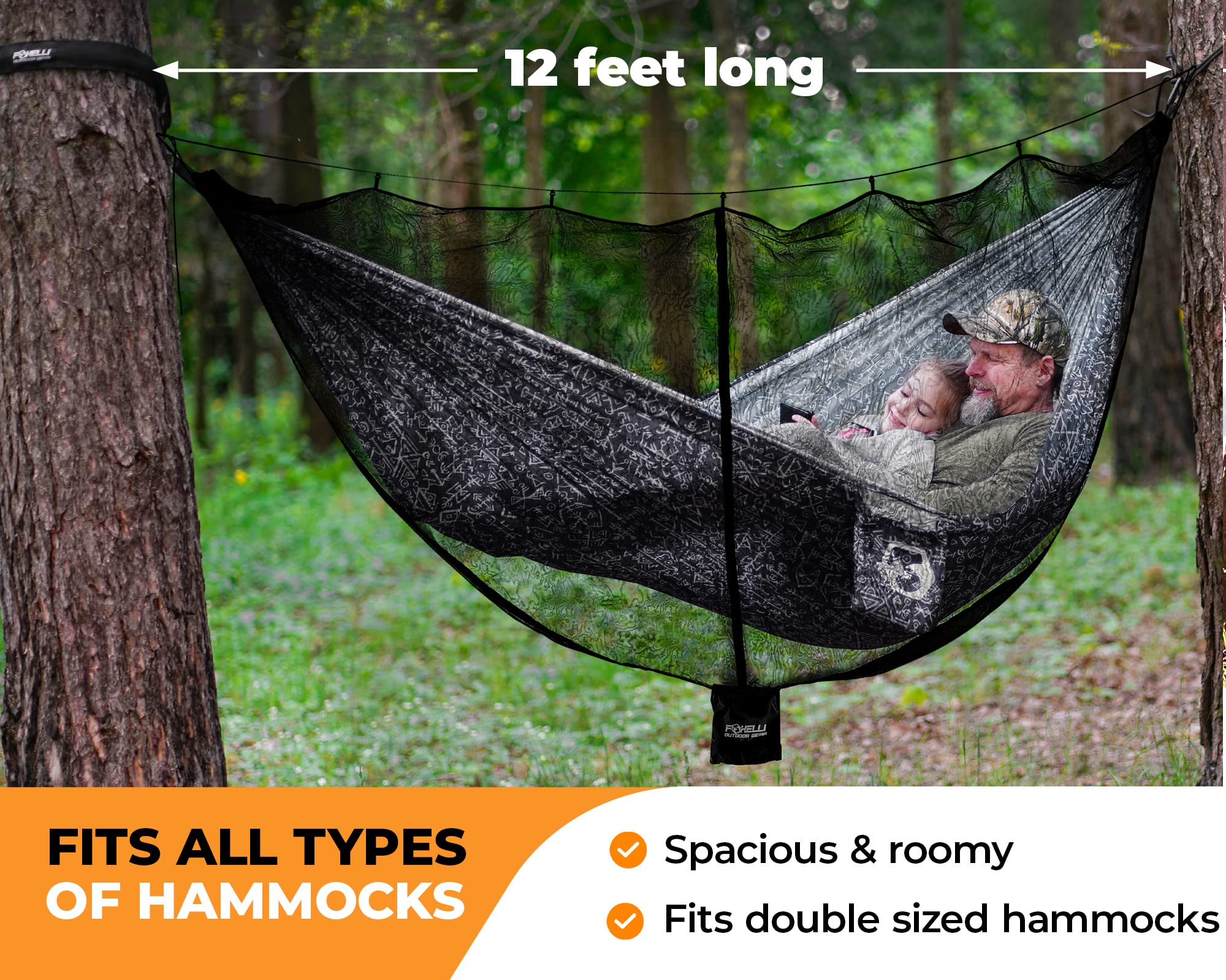 Foxelli Xl Hammock Net - 12Ft Net For Hammocks, Lightweight Portable Hammock Netting, Fast And Easy Set Up, Fits All Camping Ham