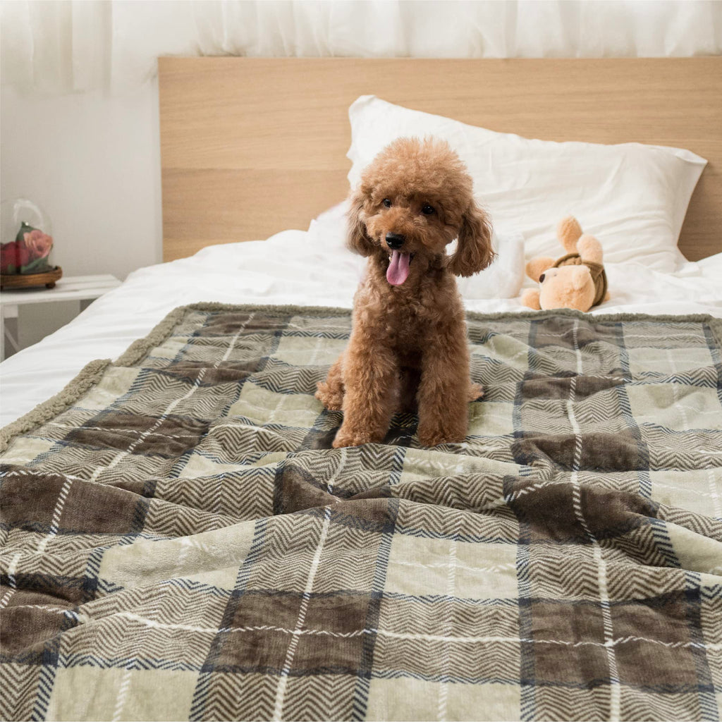 Petami Dog Blanket, Plaid Sherpa Dog Blanket  Plush, Reversible, Warm Pet Blanket For Dog Bed, Couch, Sofa, Car (Taupe, 60X40 In