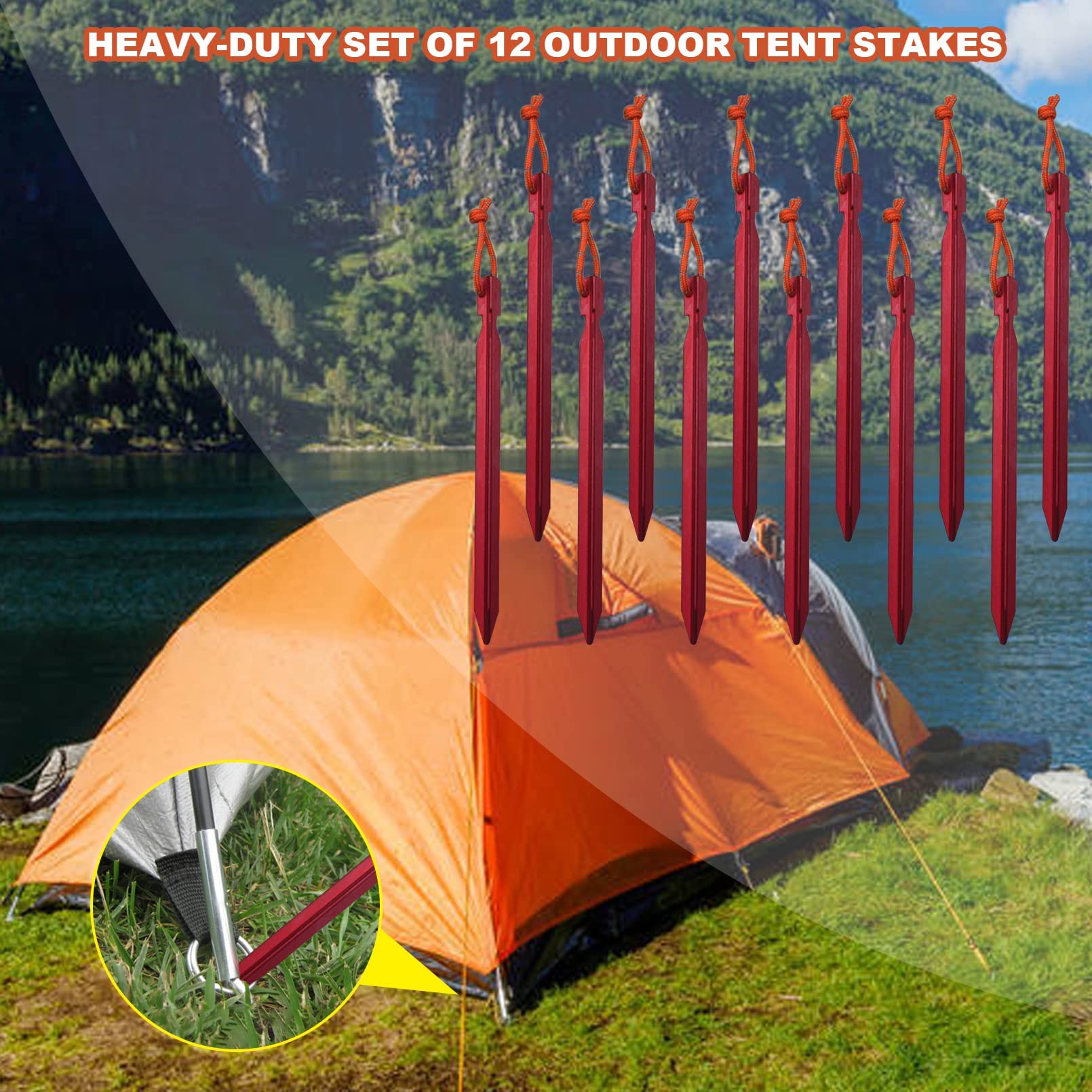 All One Tech Pack Of 12, 7075 Aluminum Outdoors Tent Stakes Pegs