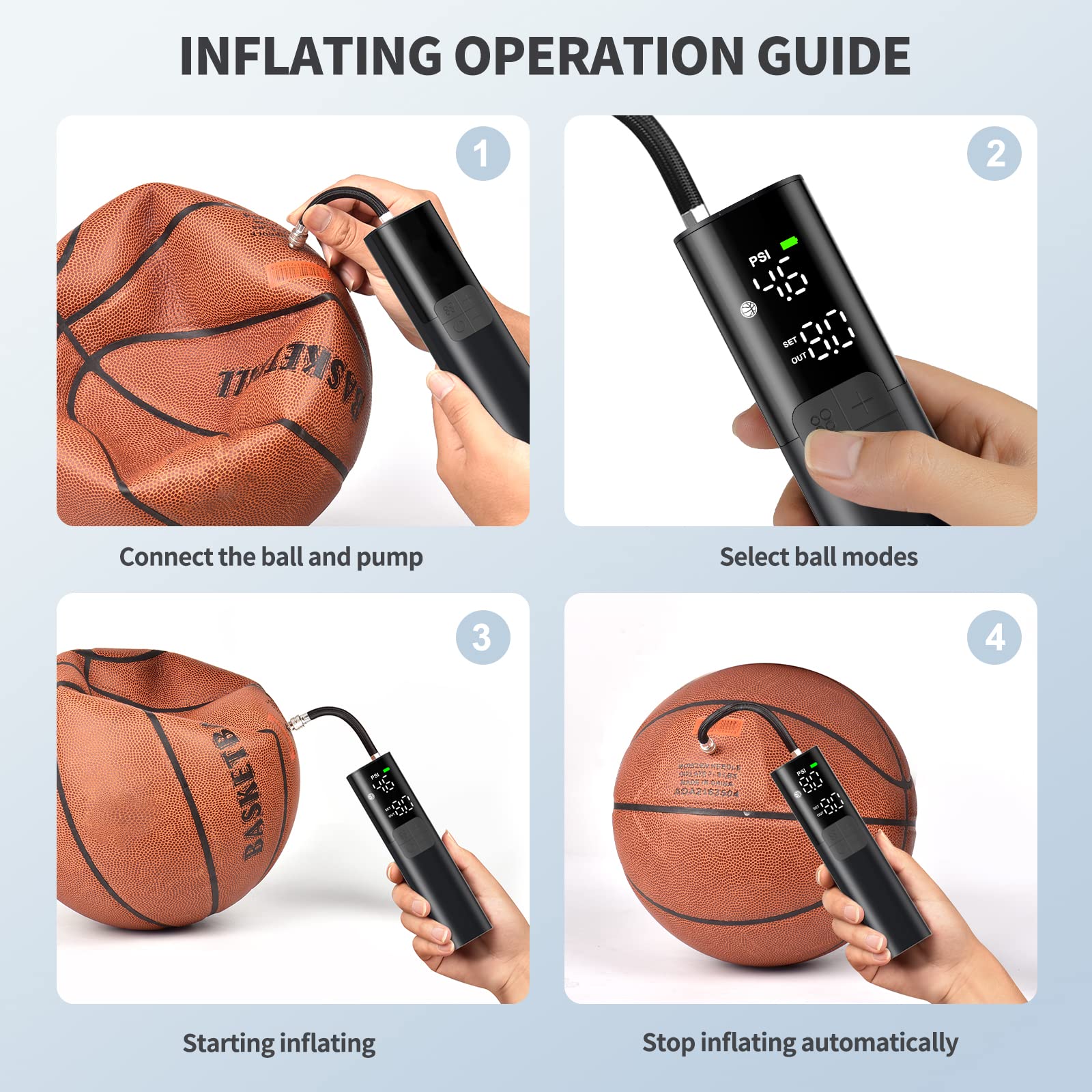 Pumteck My01 Electric Ball Pump With Inflation & Deflation, Accurate Pressure Gauge And 4 Preset Modes, Automatic Ball Pump For