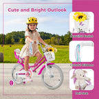Baby Joy Girls Bike, 18 Inches Kids Bicycle W/Basket, Doll Seat, Colorful Streamers, Training Wheels, Reflectors, Handbrake & Co