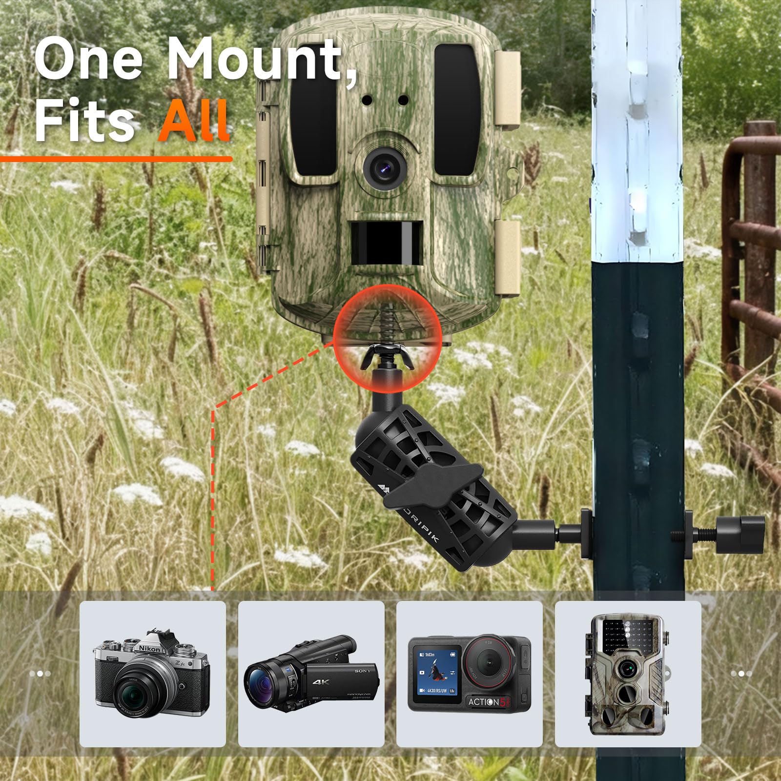 ORIPIK T-Post Trail Camera Mount - 360 Degrees Adjustable Game Camera Holder, Hunting, Easy Installation & Compact Sturdy 2 Pack