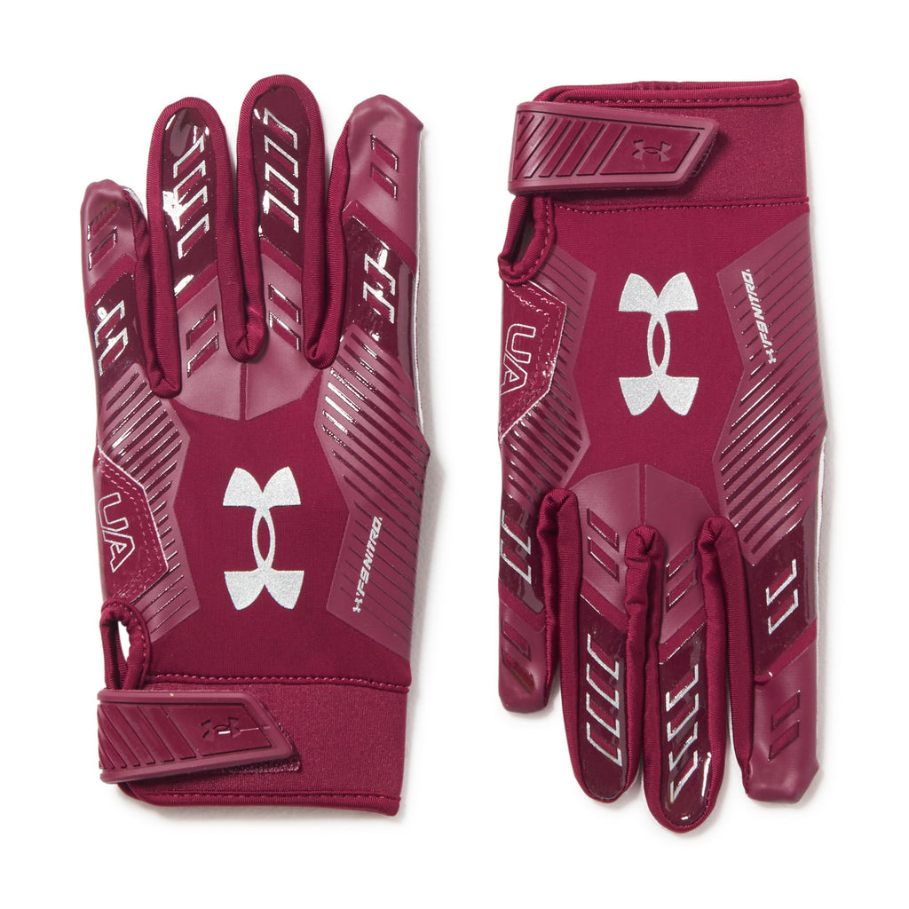 Under Armour Men'S F9 Nitro Football Gloves, (609) Maroon/Sedona Red/Metallic Silver, Large