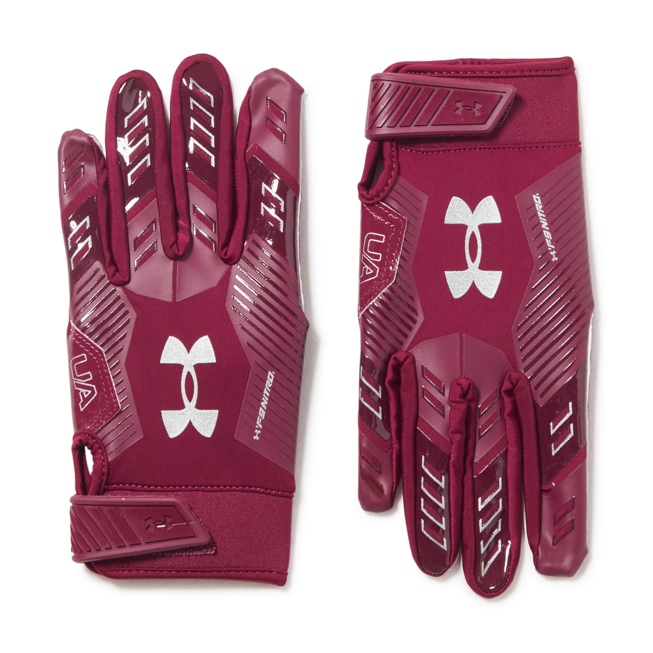 Under Armour Men'S F9 Nitro Football Gloves, (609) Maroon/Sedona Red/Metallic Silver, Large