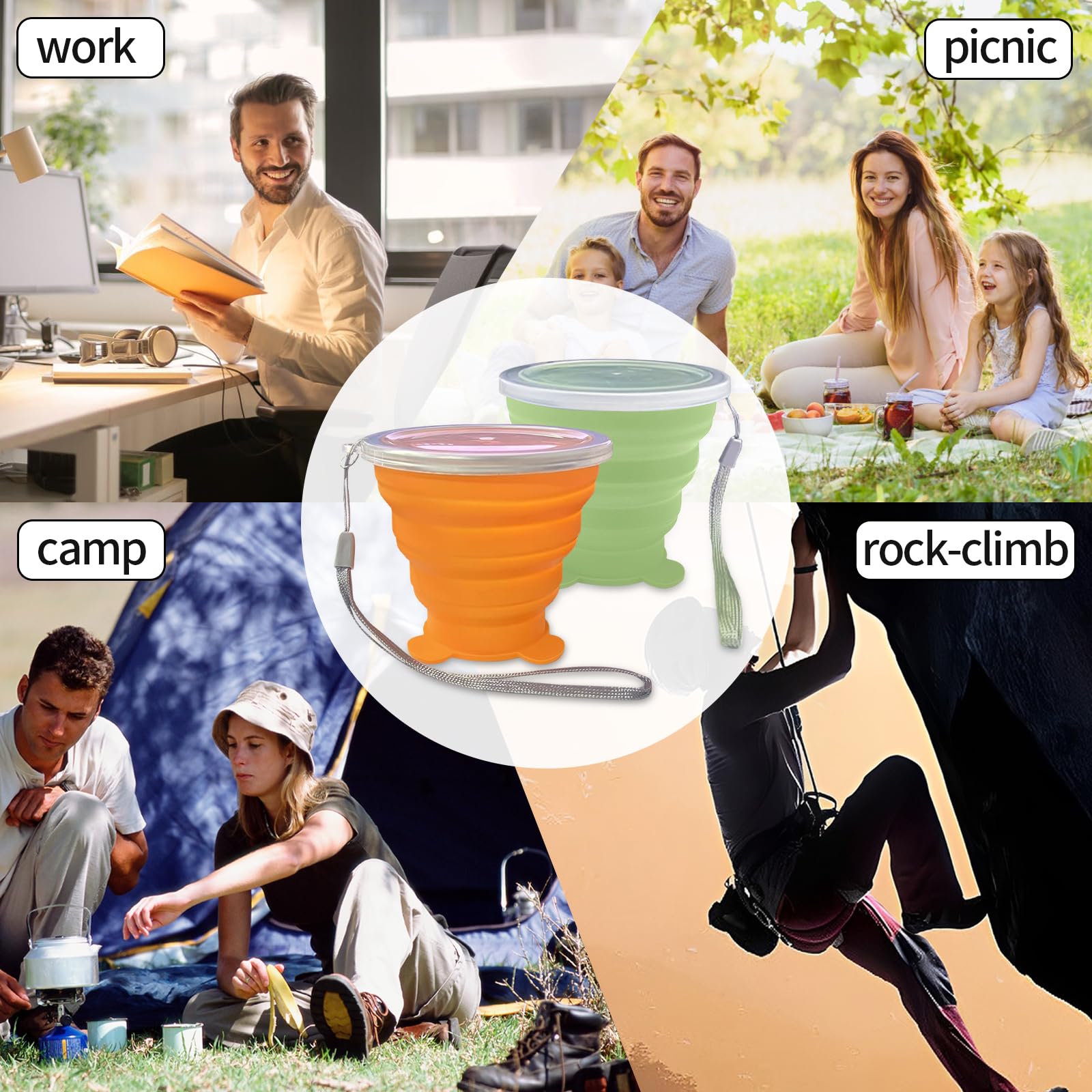 2 Pcs Collapsible Cups, Silicone Collapsible Travel Cup, Expandable Folding Camping Drinkingcup With Lids Reusable Small Portabl