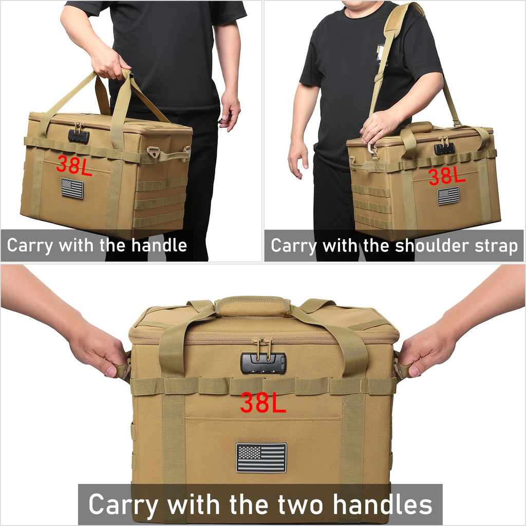 Lemubeane Tactical Camping Storage Bag - 57L Utility Tote Bag Organizer With Combination Lock And Shoulder Straps (Tan, 57L)