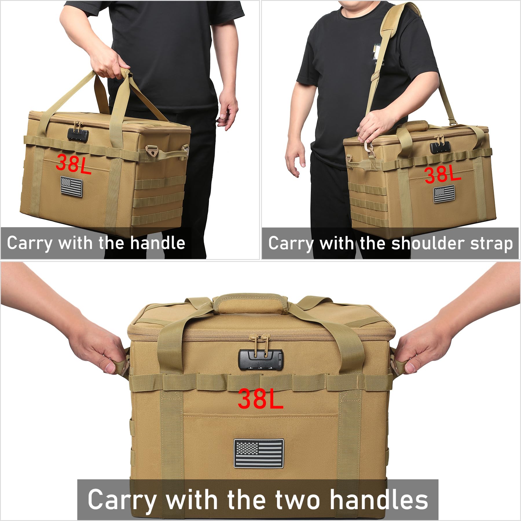 Lemubeane Tactical Camping Storage Bag - 57L Utility Tote Bag Organizer With Combination Lock And Shoulder Straps (Tan, 57L)