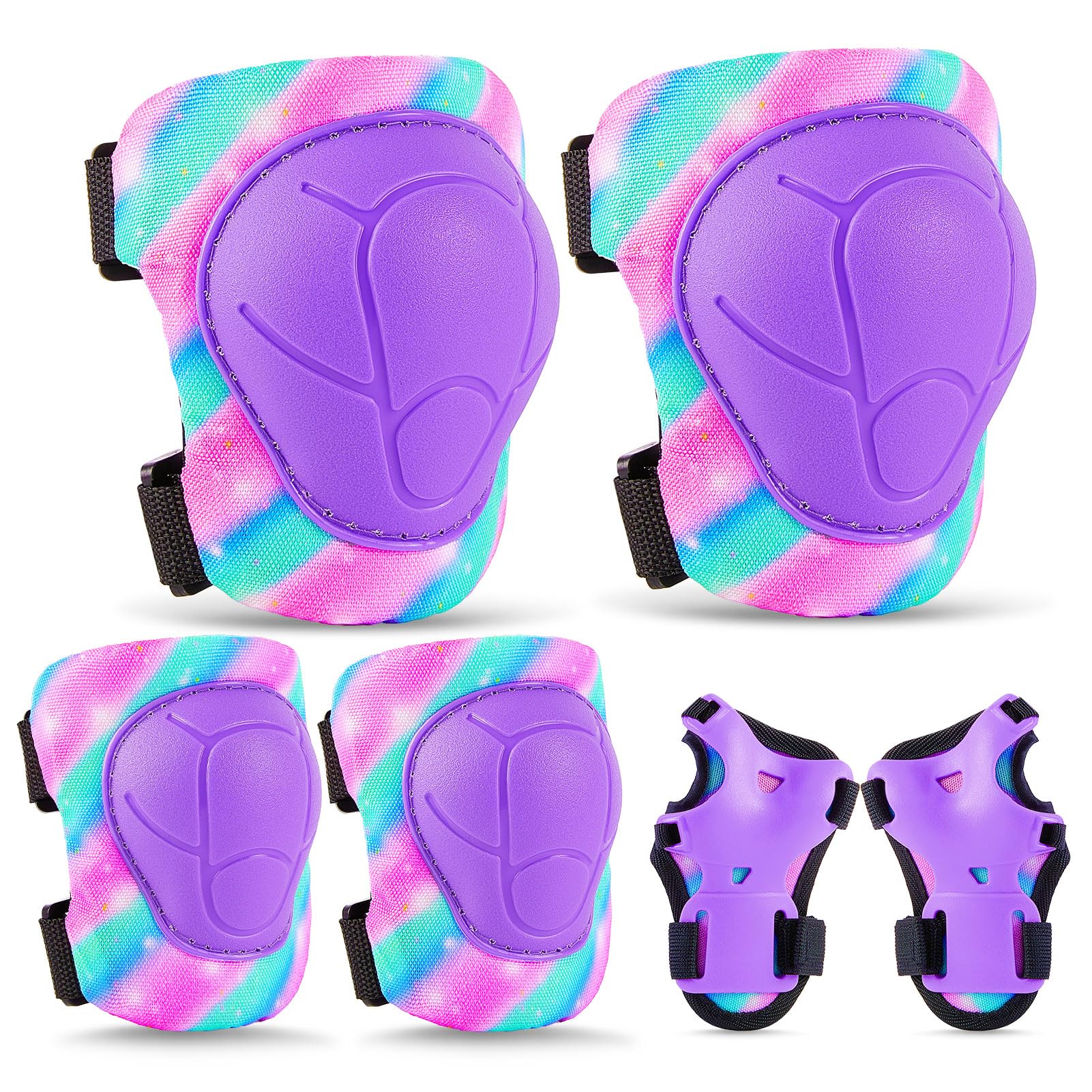 FIODAY Knee Pads for Kids Protective Gear Set Adjustable Kids Knee Pads and Elbow Pads with Wrist Guard for Girls Roller Skates 