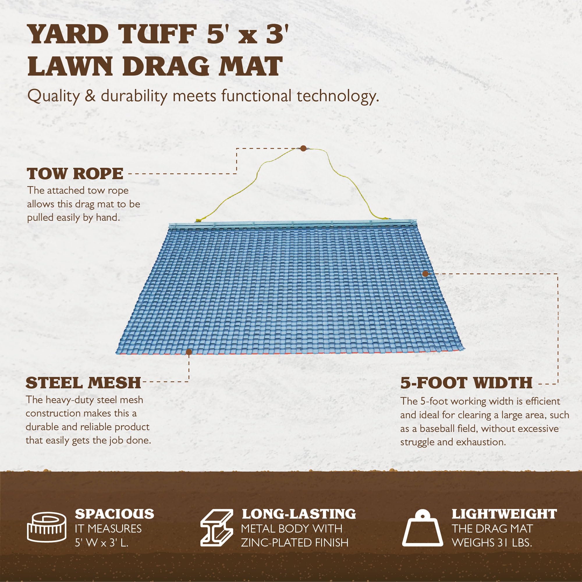 Yard Tuff 53Hpdm Atv/Utv 5 X 3 Feet Heavy Duty Durable Zinc And Steel Mesh Field Surface Leveling Drag Mat For Manual Or Vehicle