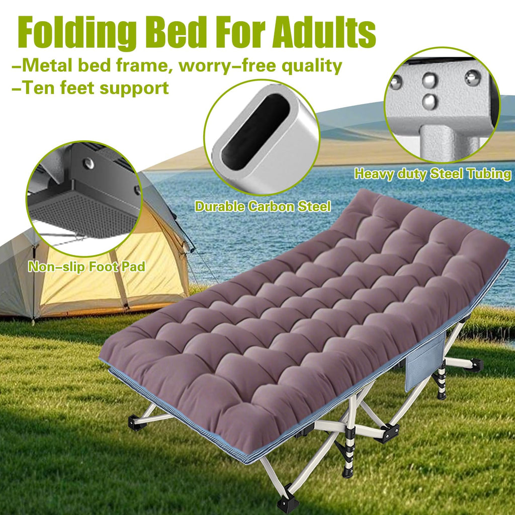 Xxl Camping Cot 2 Pack Oversized Folding Cot For Adults Cots For Sleeping With Mattress Heavy Duty Portable Camping Bed With Car