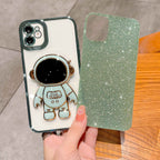 Mgqiling Compatible For Iphone 11 Bling Plating Astronaut Hidden Stand Case, Cute 6D Stand Glitter Phone Case For Women Girls So