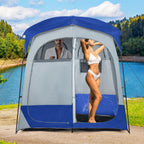 Tangkula Double Room Shower Tent, Oversize Space Privacy Outdoor Changing Tent With Floor, Removable Rain Fly, Inside Pocket, Cl