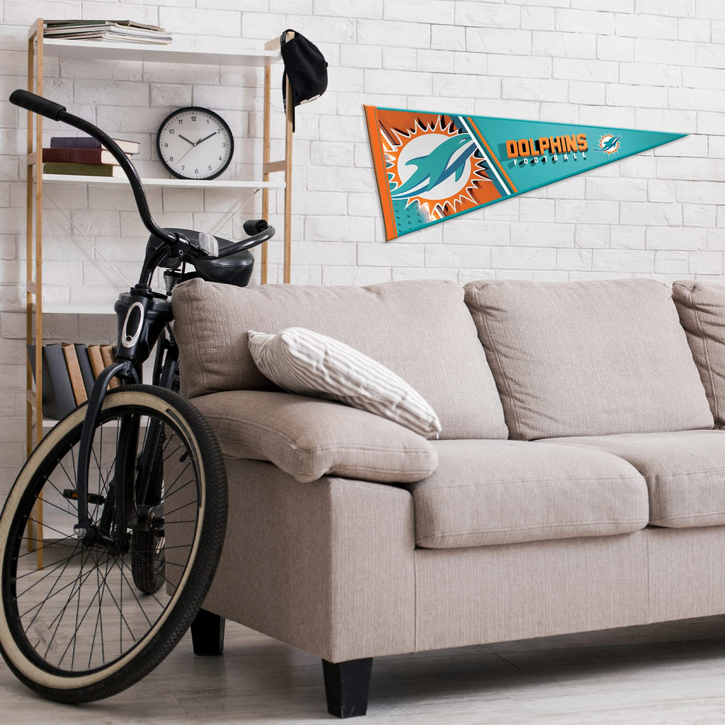 Rico Industries Nfl Football Miami Dolphins Primary 12'' X 30'' Felt Wall D  Cor Pennant - Great For Home/Bed Room/Man Cave D  C