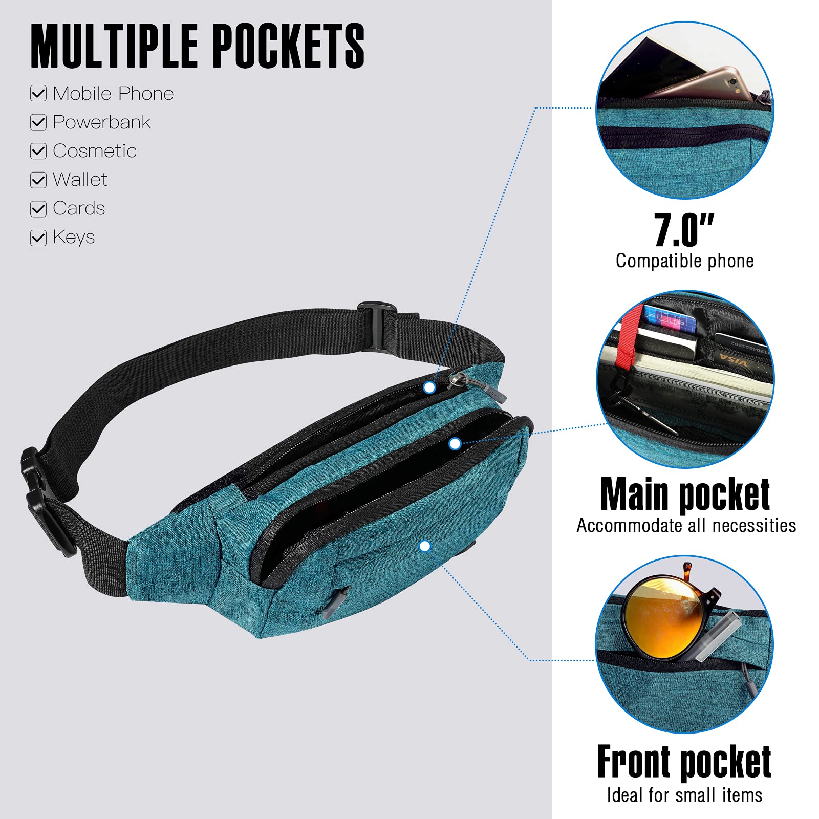 Waterfly Fanny Pack Waist Bag: Small Hip Pouch Bum Bag Fannie Pack Phanny Fannypack Waistpack Bumbag Beltbag Sport Slim Fashiona