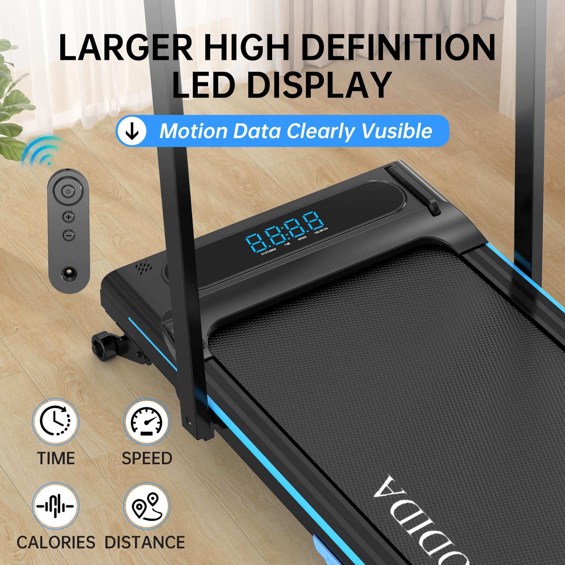 Modida 3-In-1 Foldable Treadmill For Home, Portable Walking Pad & Running Machine With Remote Control & Led Display, Compact Ele