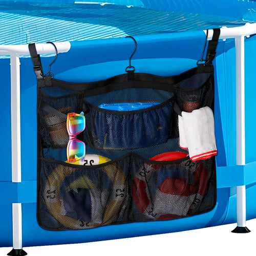 Adorila Above Ground Pool Storage Bag, 24x20, Hanging Mesh Organizer with Pockets for Swimming Toys, Metal Frame Pools, Towels &