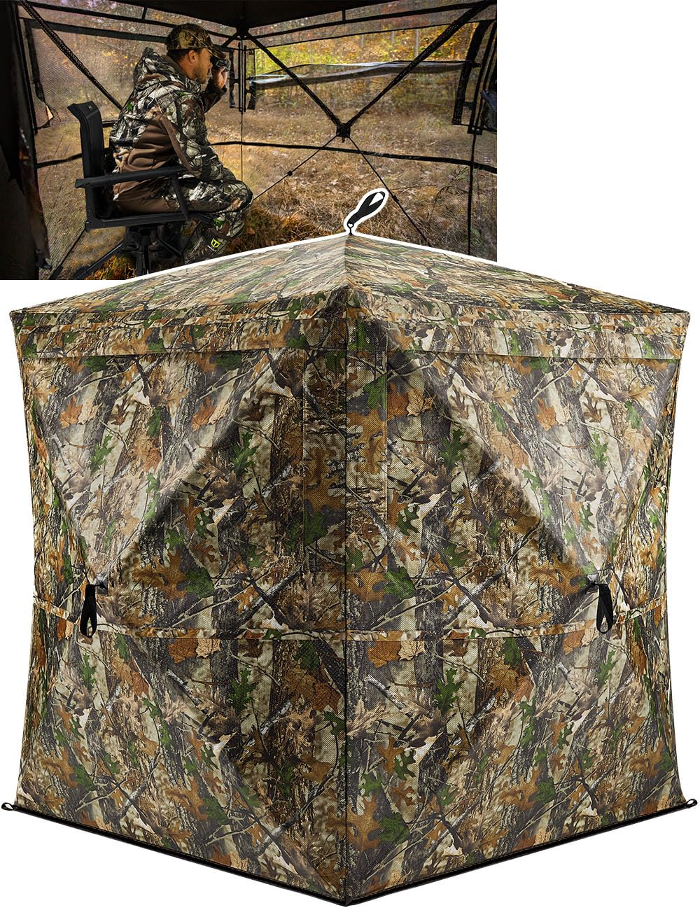TIDEWE Hunting Blind 270See Through with Carrying Bag, 1-2 Person Pop Up Ground Blinds, Portable Resilient Hunting Tent (Forest 