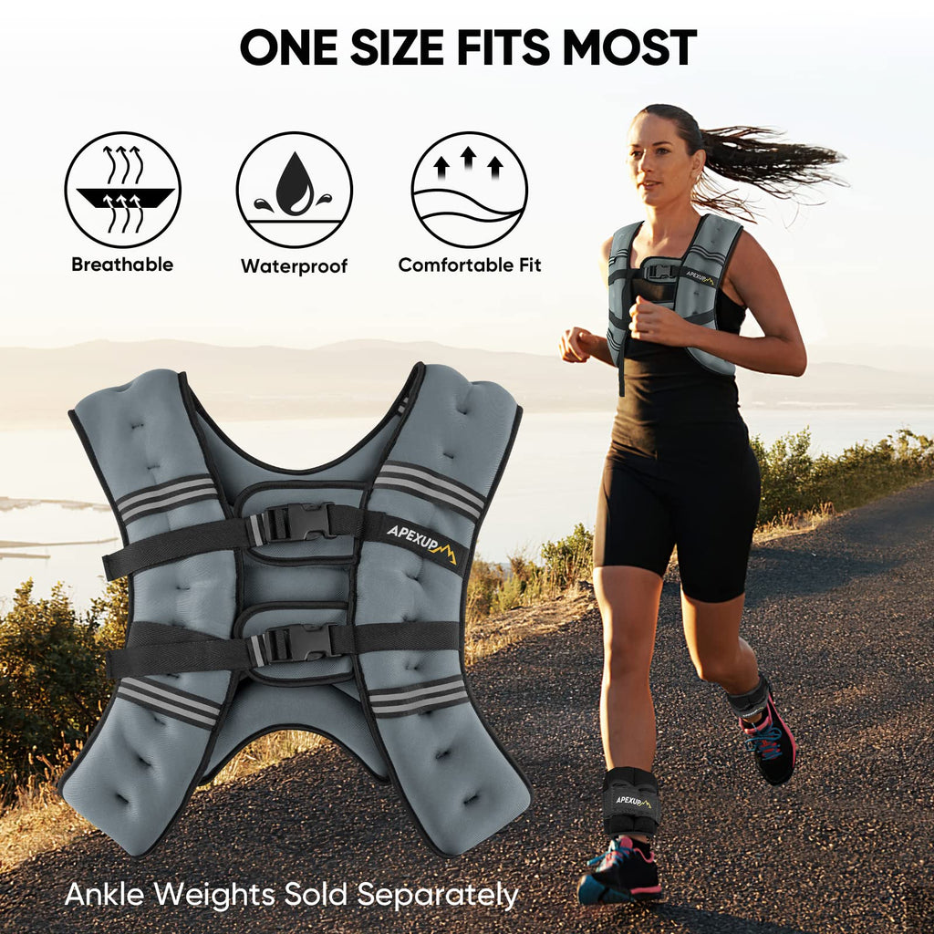 APEXUP 30lbs Weighted Vest Men Women, Weight Vest for Women Workout Equipment for Strength Training Running (Grey)