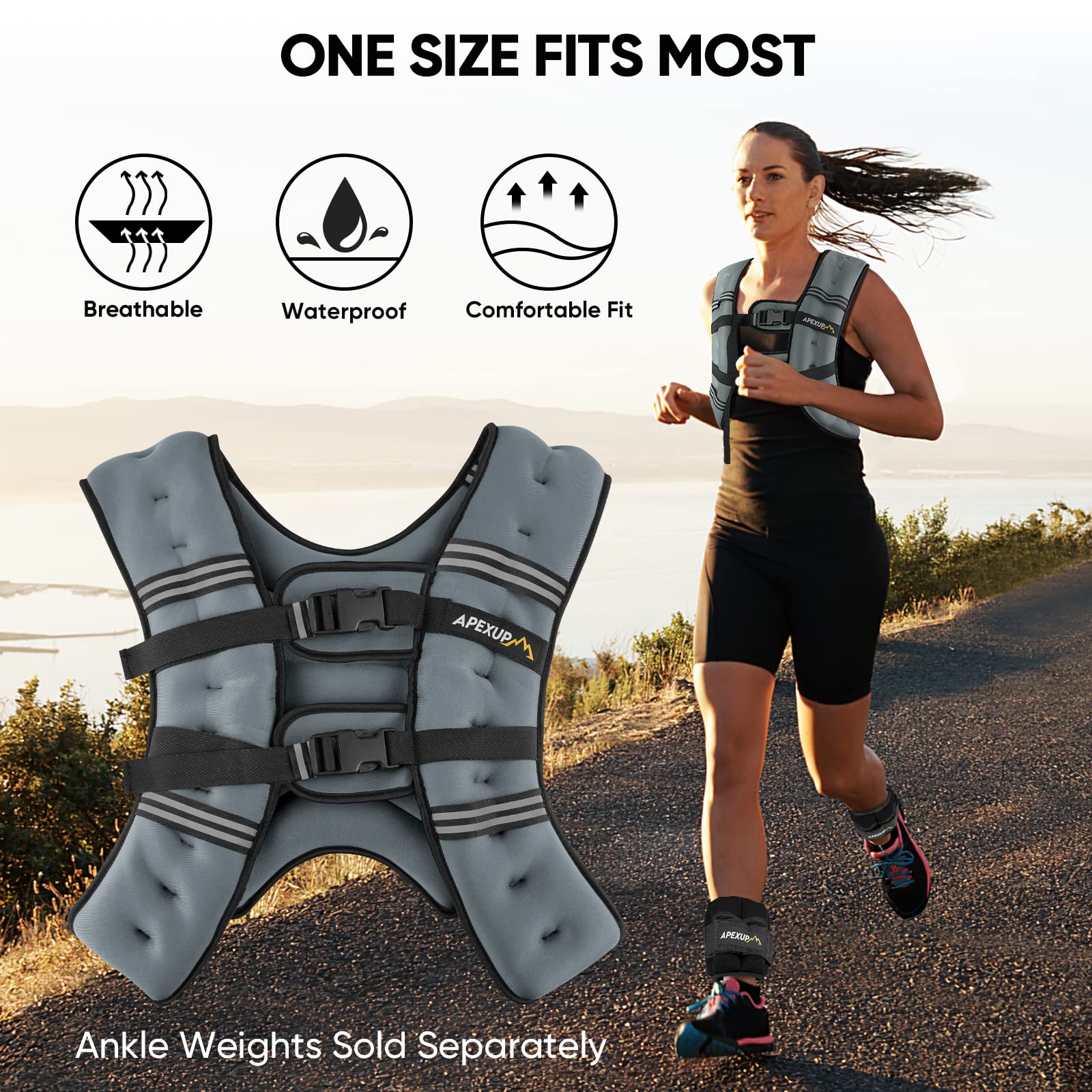 APEXUP 30lbs Weighted Vest Men Women, Weight Vest for Women Workout Equipment for Strength Training Running (Grey)