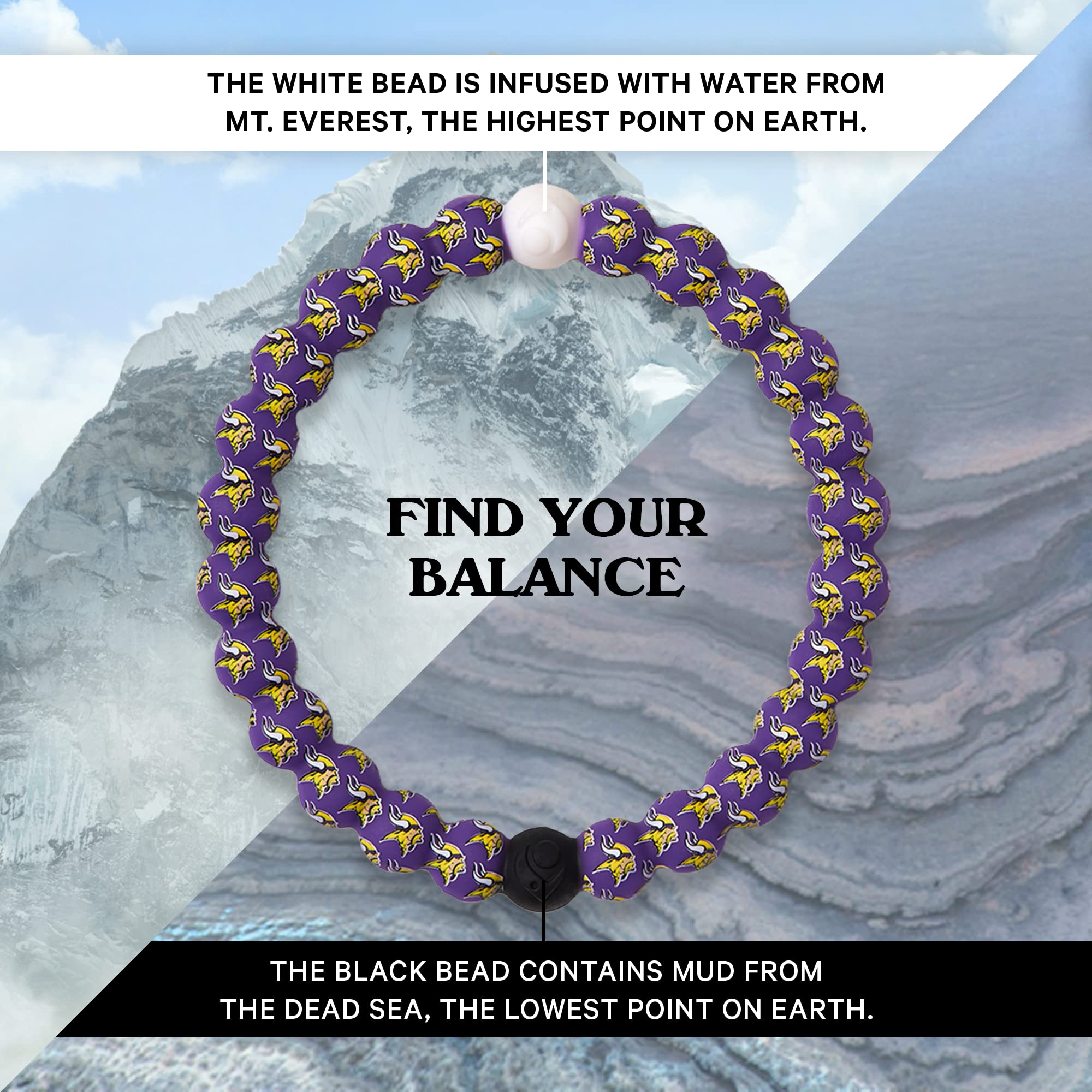 Lokai Silicone Beaded Bracelet For Men & Women, Nfl Football Collection - Minnesota Vikings, Logo, Large - Silicone Jewelry Fash