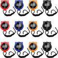 TOODOO 12 Pack Multi Function Digital Stopwatch Timer Bulk Sports Stopwatch with Lanyard Plastic Display Waterproof Date Time Al