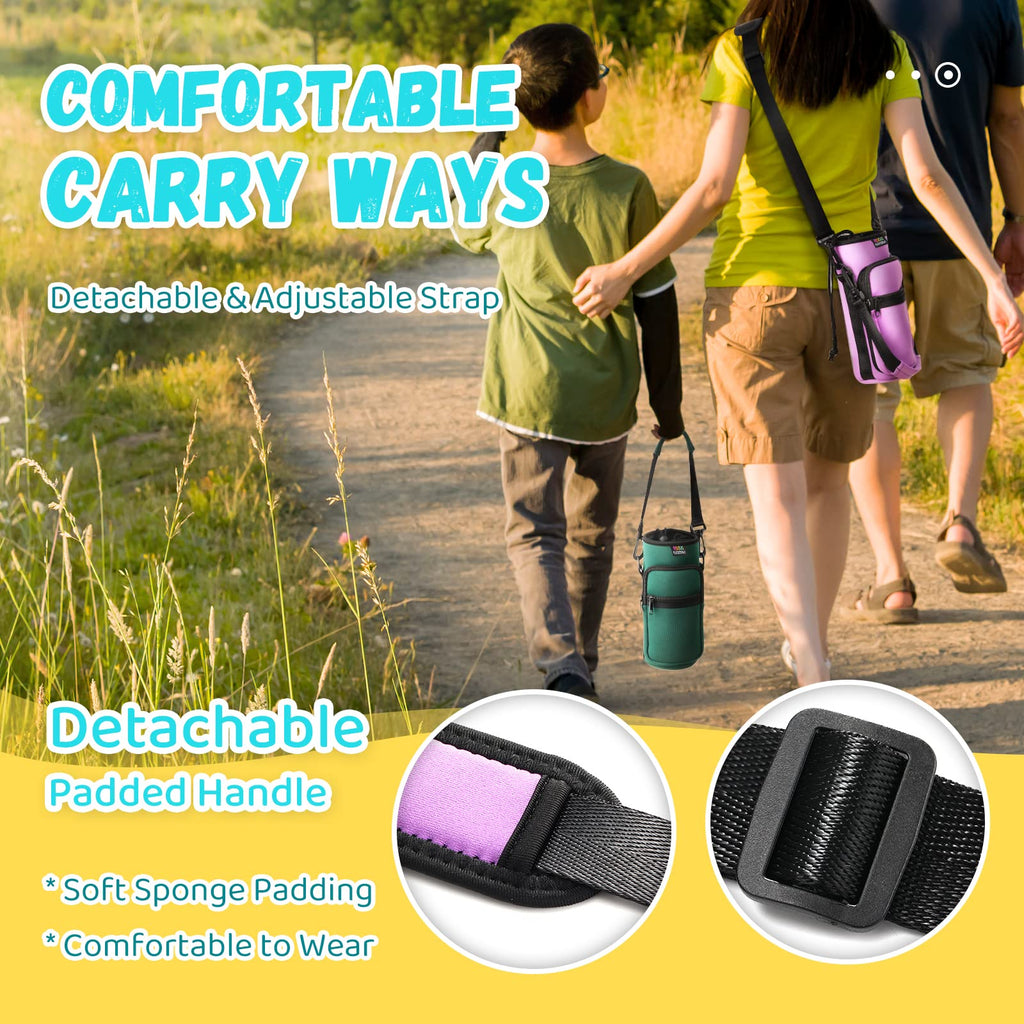 Nuovoware Water Bottle Carrier Bag, Bottle Pouch Holder, Adjustable Shoulder Hand Strap 2 Pocket Sling Neoprene Sleeve Sports Wa