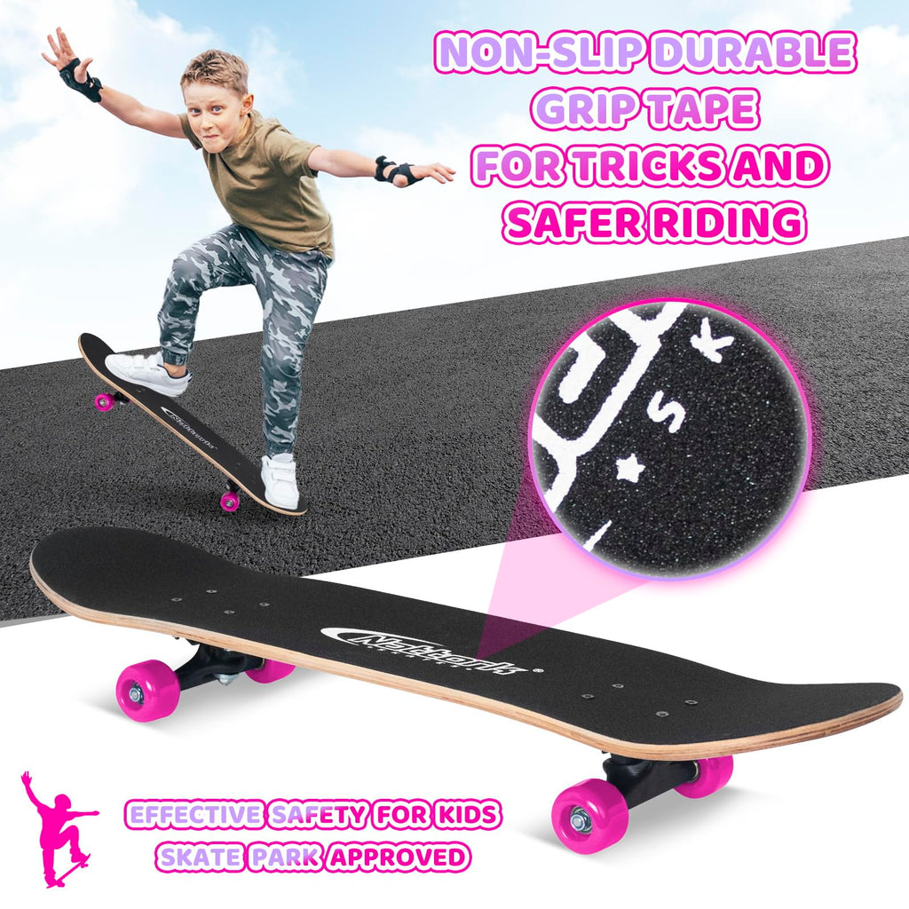 Nattork Skateboards 31 Inch Cute Complete Skateboard Wood 9 Layer Canadian Maple Trick Skate Boards for Boys Girls Youth Teens B