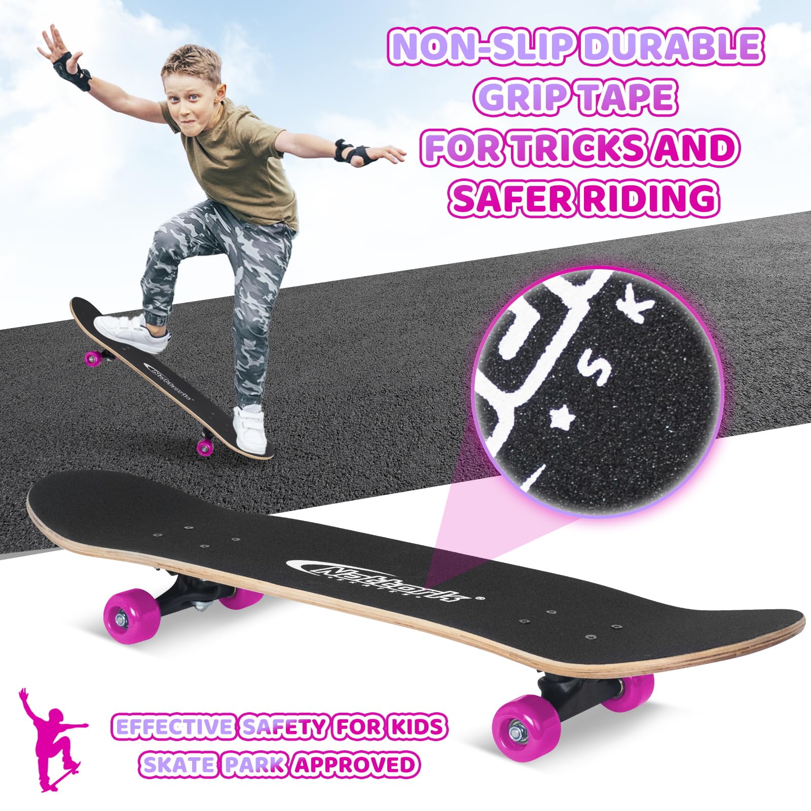Nattork Skateboards 31 Inch Cute Complete Skateboard Wood 9 Layer Canadian Maple Trick Skate Boards for Boys Girls Youth Teens B