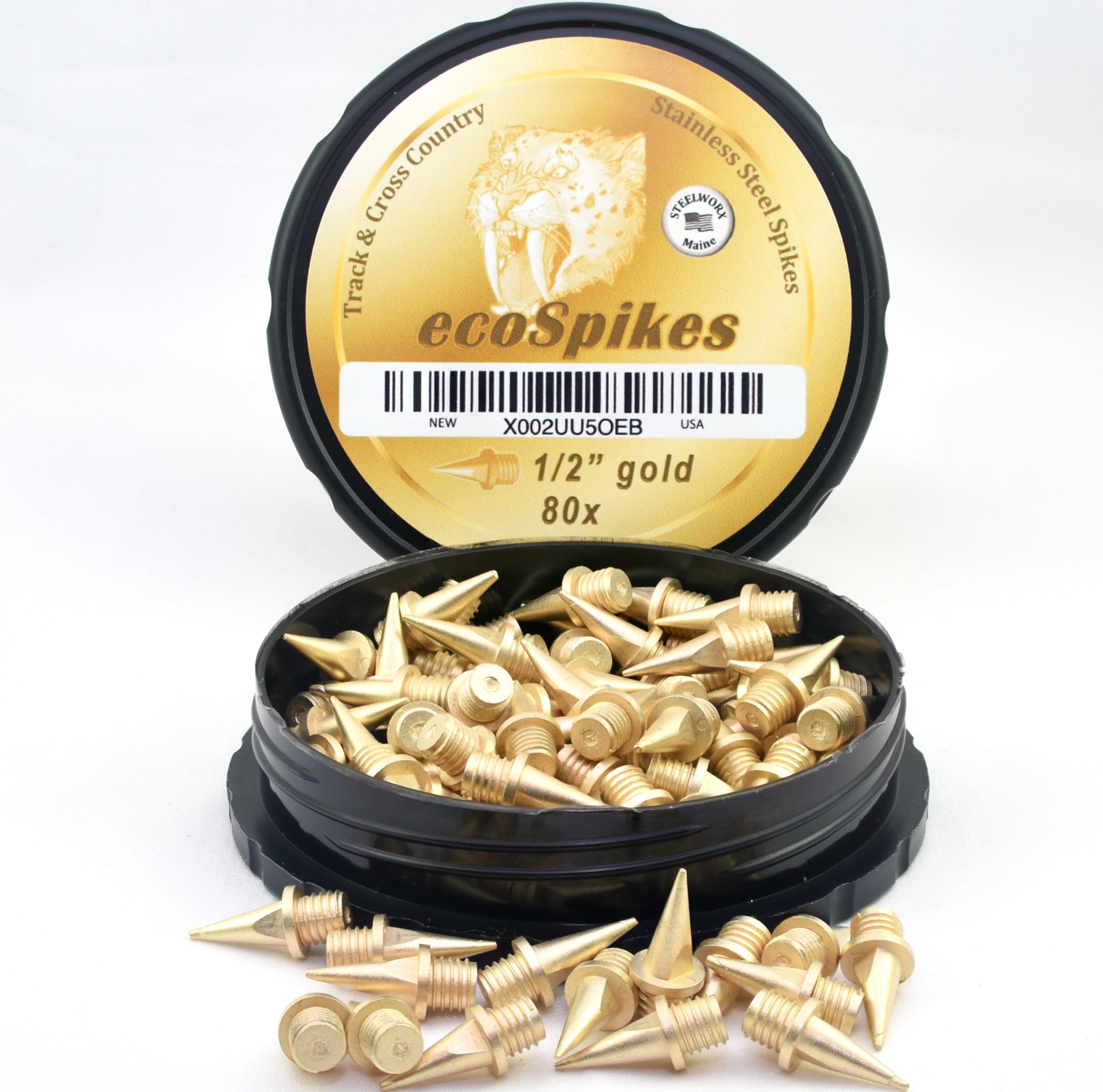 Ecospikes Stainless Steel Track And Cross Country Spikes (1/2 '' Gold, 80X)