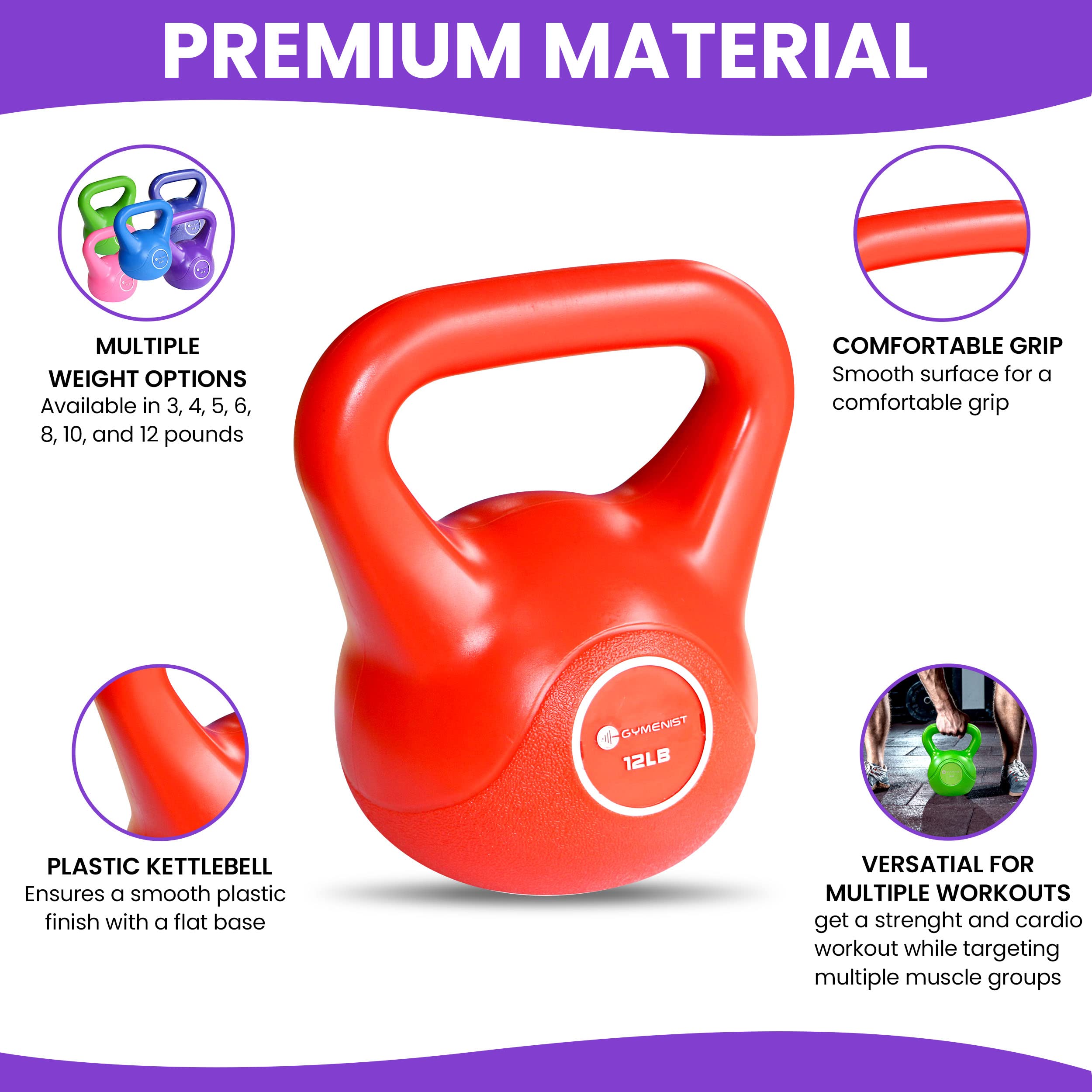 Gymenist Exercise Kettlebell Fitness Workout Body Equipment Choose Your Weight Size (10 Lb)