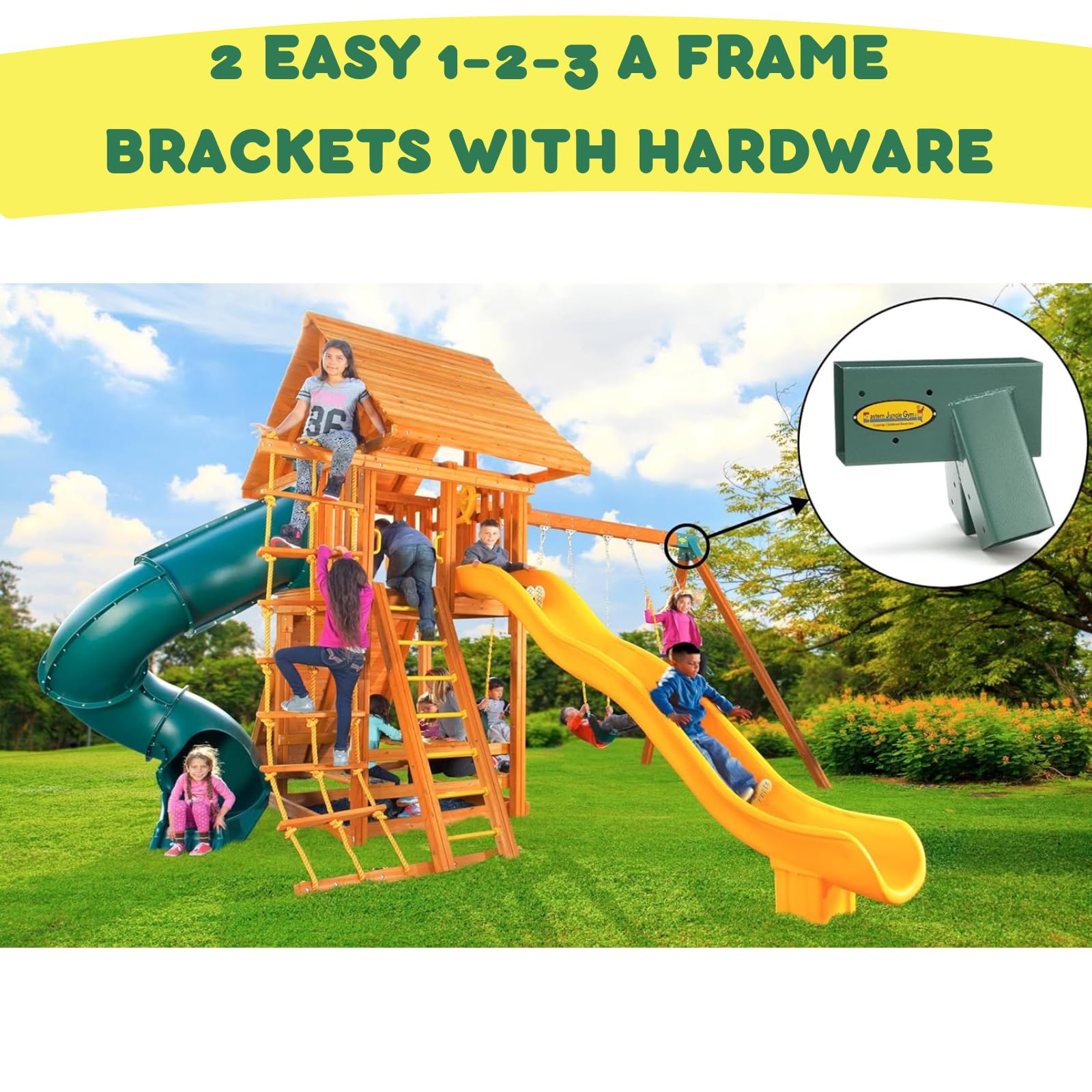 Eastern Jungle Gym Diy Swing Set Hardware Kit With Easy 1-2-3 A-Frame Brackets, Swing Seats, Ring Trapeze Bar And All Assembly H