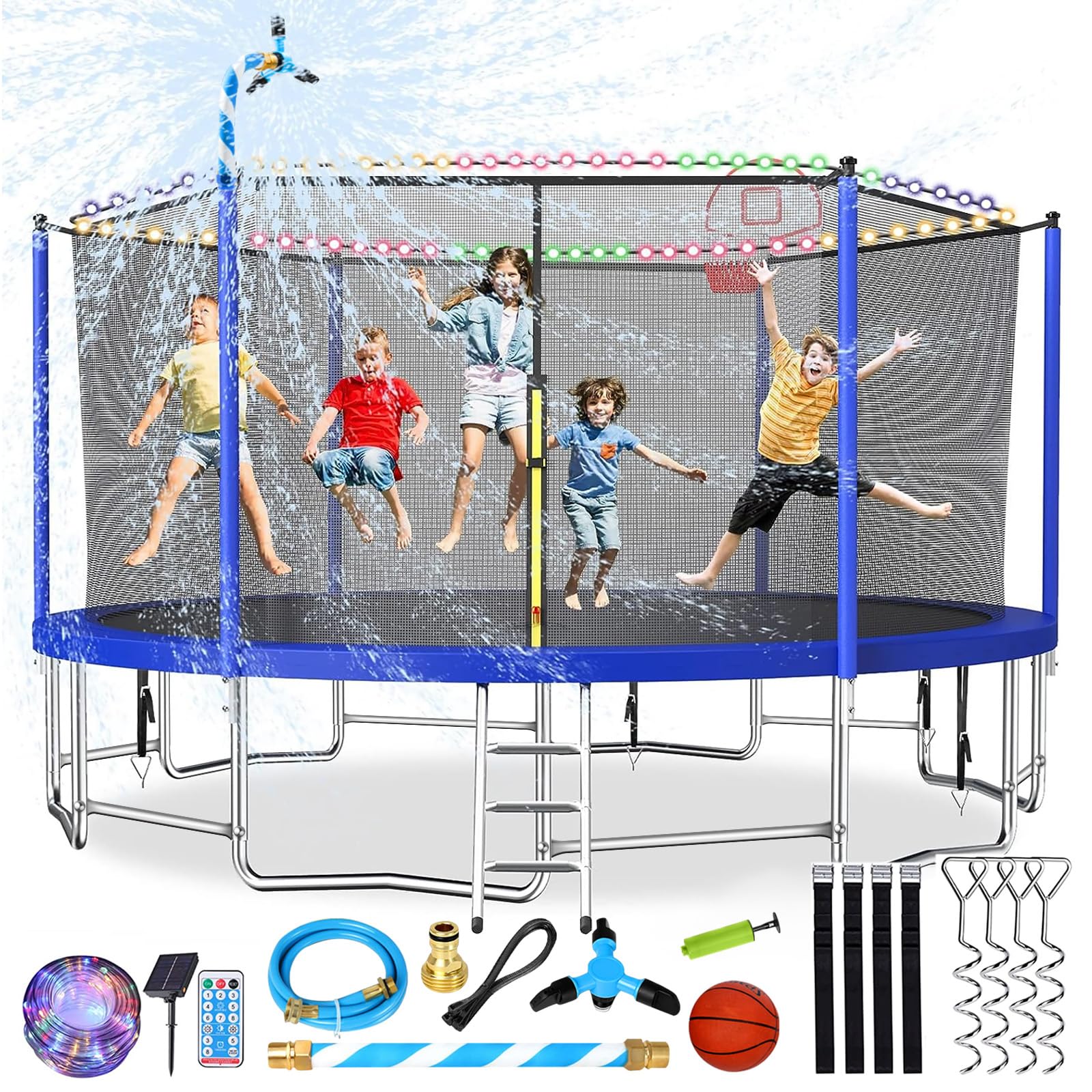 Lyromix Upgraded 15FT Trampoline for Kids and Adults, Large Outdoor Trampoline with Basketball Hoop and Enclosure Net, Capacity 